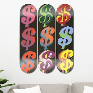 Set of 3pcs Andy Warhol Dollar Bill Skateboard Wall Art Decoration Pared Canadian Maple Skate Deck Wall Decals Teen Room Decoration Men Cave