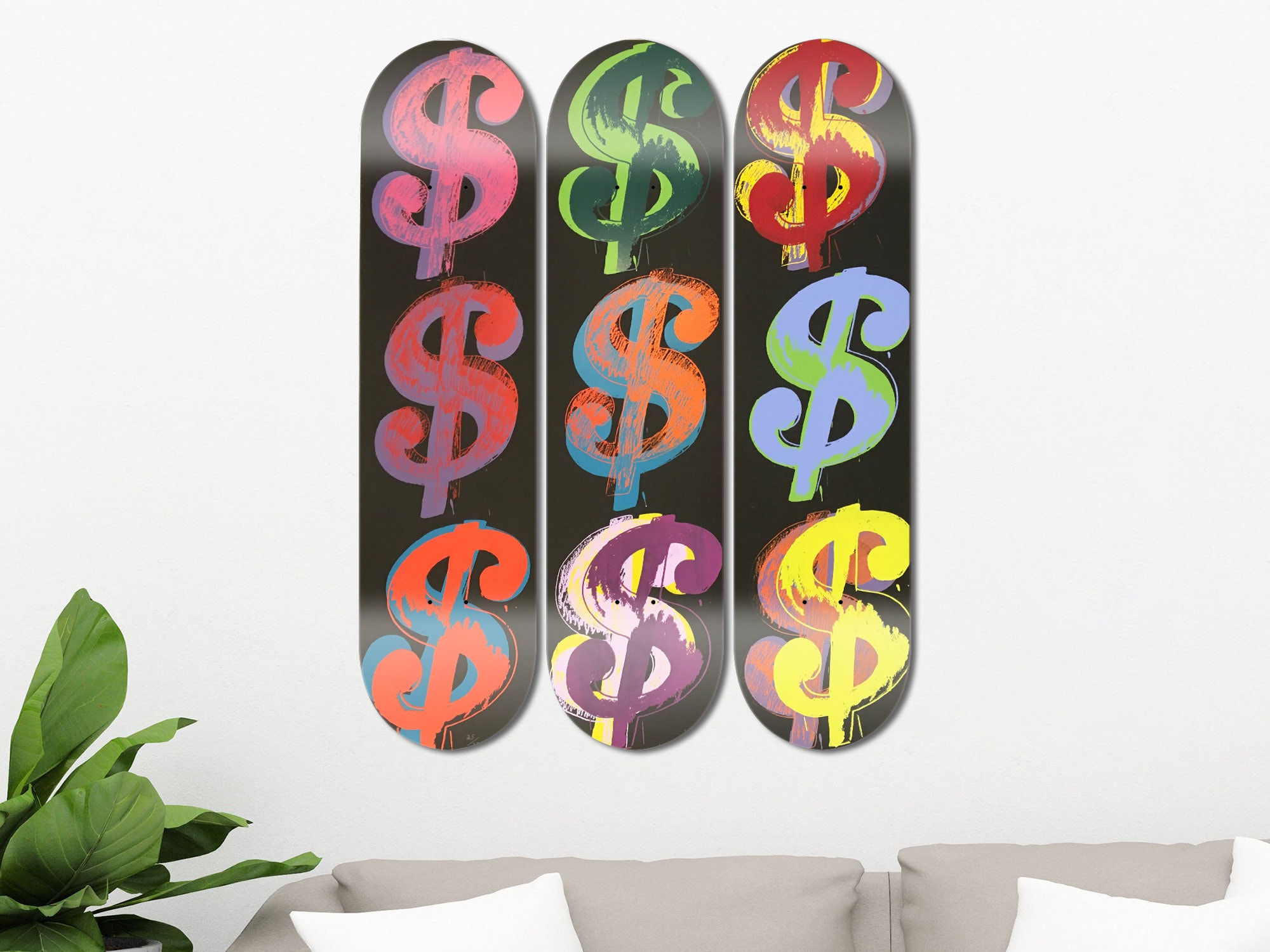 Set of 3pcs Andy Warhol Dollar Bill Skateboard Wall Art Decoration Pared Canadian Maple Skate Deck Wall Decals Teen Room Decoration Men Cave
