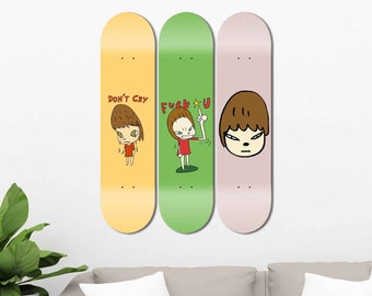 Set of 3pcs Japanese Art Painting Skateboard Deck Wall Art, Wall Hanged Decoration, Accent Gift, Aesthetic Wall Art for Men Cave Home Decor