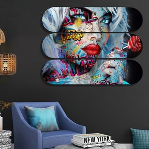 Set of 3pcs Pop Art Skateboard Deck Wall Art, Wall Hanged Room Decoration, Accent Gift, Aesthetic Wall Art for Men Cave Home Decor