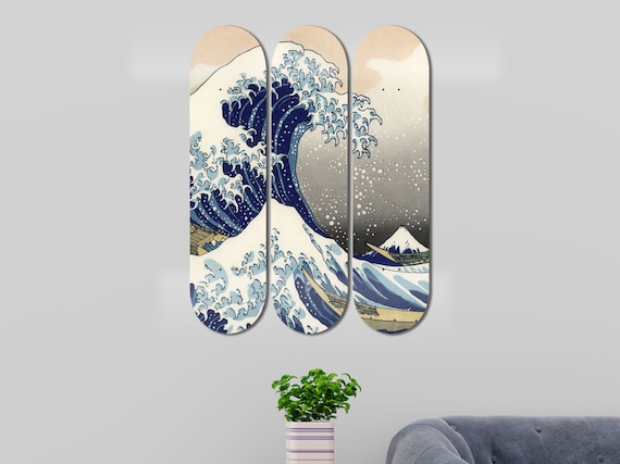 Set of 3pcs Hokusai Big Wave Art Painting Skateboard Deck Wall Art