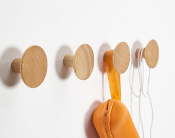 Set of 4pcs Round Wood Wall Pegs, Decorative Wood Wall Hooks, Modern Entryway Wall Mounted Coat Hooks, Hooks for Wal