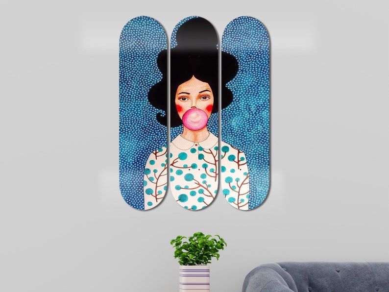 Set of 3pcs Vintage Bubble Girl Art Painting, Skate Deck Art, Aesthetic ...