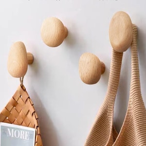 Set of 4pcs Black Walnut & Beech Wood Wall Pegs, Decorative Wood Wall Hooks, Modern Entryway Wall Mounted Coat Hooks, Round Shape Hooks