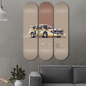 Set of 3pcs Mid-century 1980 Sport Car Skateboard Deck Wall Art, Wall Hanged Room Decoration, Accent Gift, Aesthetic Wall Art for Men Cave