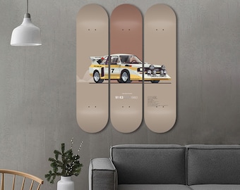 Set of 3pcs Mid-century 1980 Sport Car Skateboard Deck Wall Art, Wall Hanged Room Decoration, Accent Gift, Aesthetic Wall Art for Men Cave