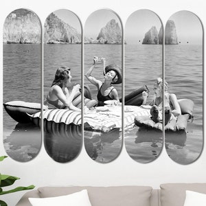 Set of 5pcs Women Eating Pasta on Lake Skateboard Wall Art, Wall Hanged Decoration, Accent Gifts, Aesthetic Wall Art for Men Cave Home Decor