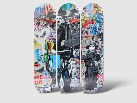Set of 3pcs Banksy Graffiti Art Skateboard Deck Wall Art