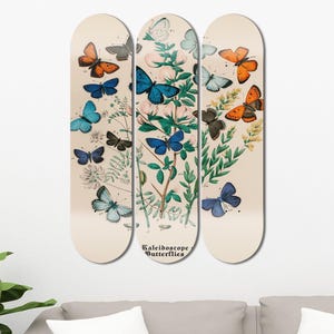 Set of 3pcs Vintage Monet Art Painting Skate Deck Art, Pro-Grade Maple Skateboards, Butterfly Art, Aesthetic Wall Art for Home Decor