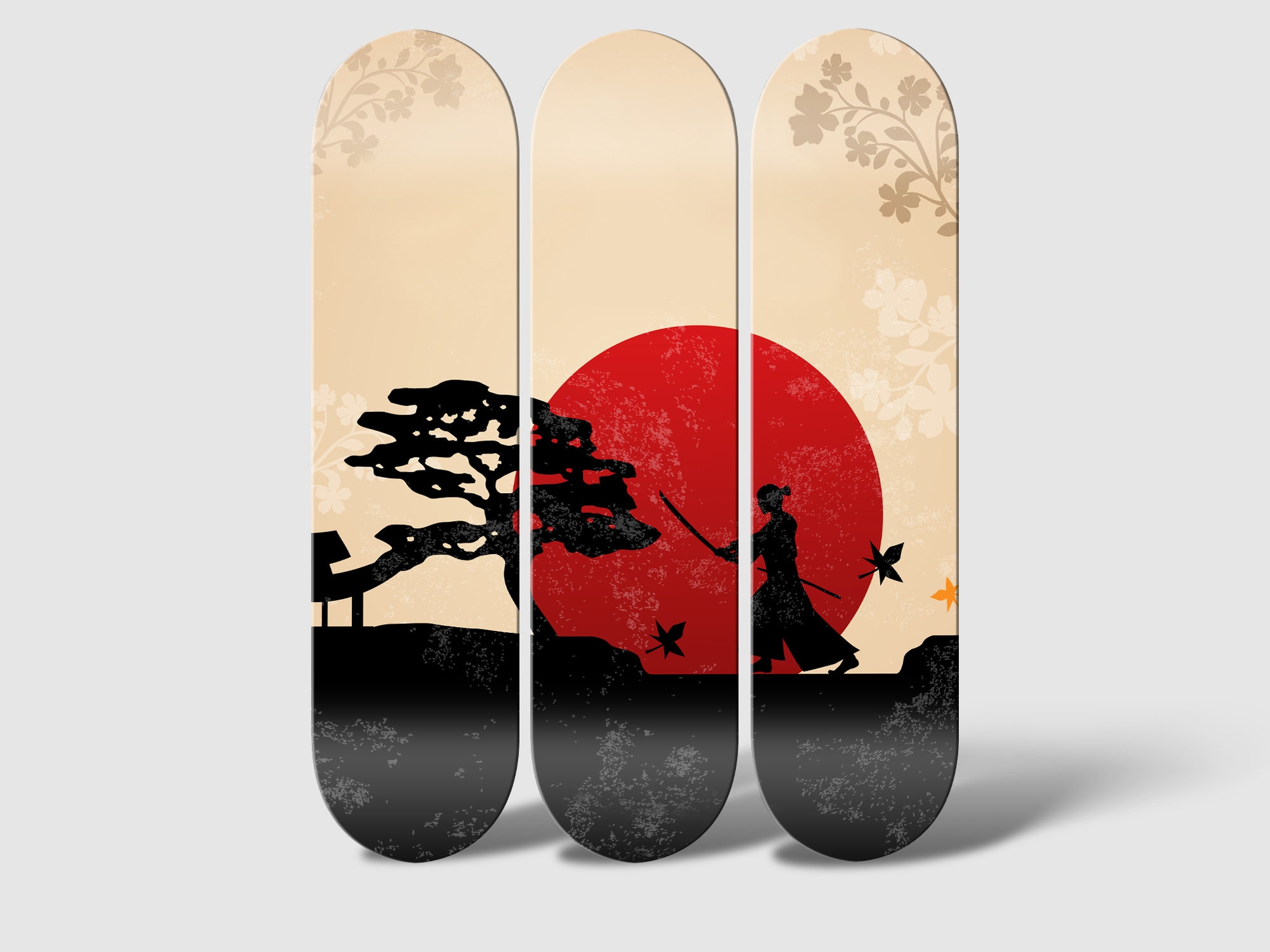 スケートボード hinatasakuhana Set of 3pcs Japanese Samurai Art Painting Skateboard Deck Wall Art