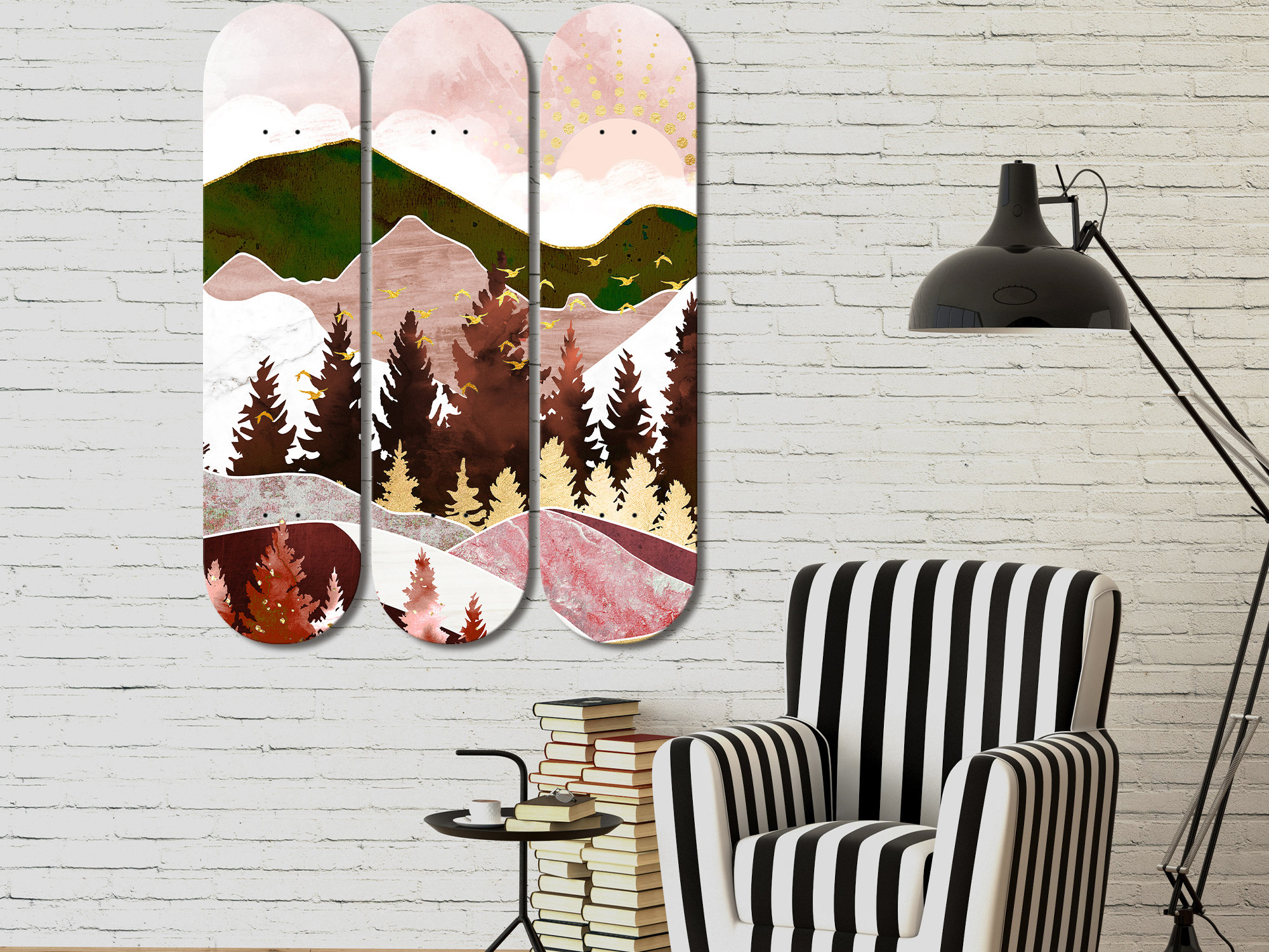 Unique Autumn Mountain Skateboard Art, Skateboard Wall Art, Bedroom Wall Decor, Wood Wall Art, Skateboard Deck Art for Home Office Decor