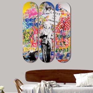 Set von 3 Stück Moderne Skateboard Wanddekoration, Street Wandkunst, Graffiti Kunst, Raumwandkunst, Wanddekor Geschenke für Zuhause Männer Höhle Dekor