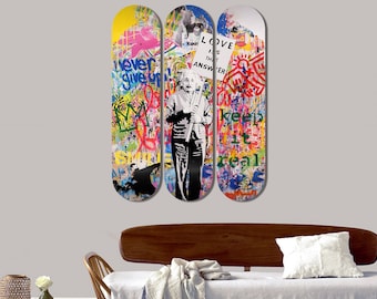 Set of 3pcs Modern Skateboard Wall Decor, Street Wall Art, Graffiti Art, Room Wall Art, Wall Decor Gifts for Home Men Cave Decor