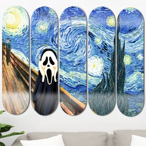 Set of 5pcs The Starry Night Art Skateboard Deck Wall Art, Wall Hanged Decoration, Accent Gift, Aesthetic Wall Art for Men Cave Home Decor