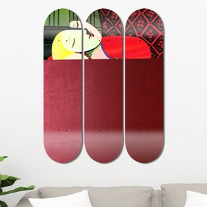 Set of 3pcs Mid-century Famous Painting Skateboard Deck Wall Art, Wall Hanged Room Decoration, Aesthetic Wall Art for Men Cave Home Decor