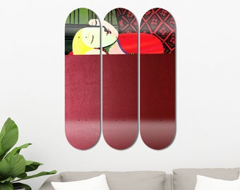 Set of 3pcs Mid-century Famous Painting Skateboard Deck Wall Art, Wall Hanged Room Decoration, Aesthetic Wall Art for Men Cave Home Decor
