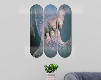 Set of 3pcs Kiss Love Abstract Skateboard Deck Wall Art, Wall Hanged Decoration, Accent Gift, Aesthetic Wall Art for Men Cave Home Decor