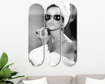 Set of 3pcs Audrey Hepburn Lipstick Wall Art Skate Deck, Street Wall Art, Room Wall Art, Wall Decor Gifts for Men Cave Home Decor