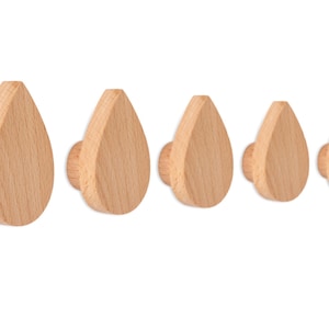 Set of 3pcs Black Walnut & Beech Wood Wall Pegs, Decorative Wood Wall Hooks, Modern Entryway Wall Mounted Coat Hooks, Water-drop Shape Hooks