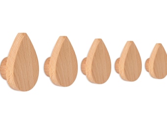 Set of 3pcs Black Walnut & Beech Wood Wall Pegs, Decorative Wood Wall Hooks, Modern Entryway Wall Mounted Coat Hooks, Water-drop Shape Hooks