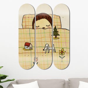 Set of 3pcs Japanese Dream Time Art Painting Skate Deck, Wall Hanged Decoration, Accent Gift, Aesthetic Wall Art for Men Cave Home Decor