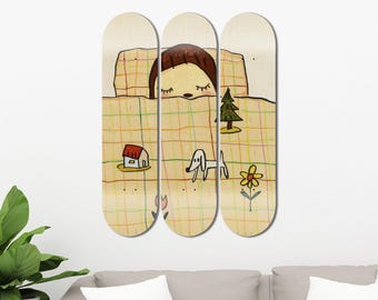 Set of 3pcs Japanese Dream Time Art Painting Skate Deck, Wall Hanged Decoration, Accent Gift, Aesthetic Wall Art for Men Cave Home Decor