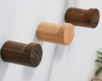 Black Walnut & Beech Wood Wall Hooks, Modern Coat Hangers, Set of 4