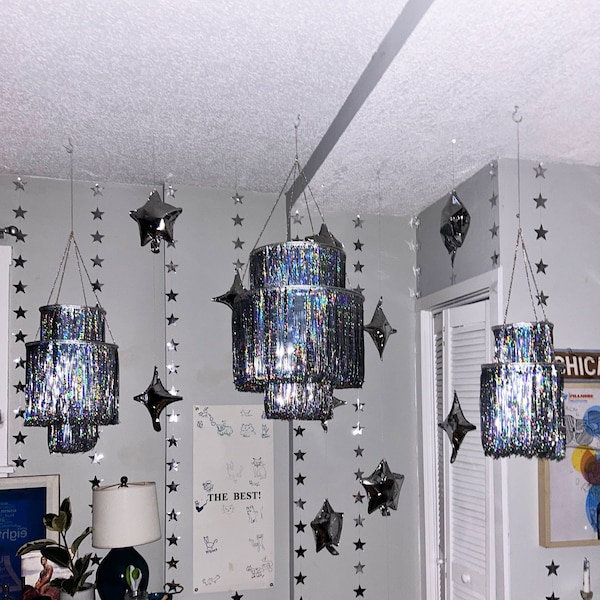 Tinsel Chandelier decor perfect for New Year’s Eve or birthday decor