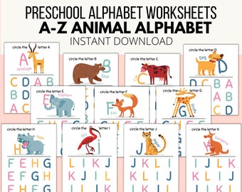 Preschool alphabet worksheets, animal alphabet worksheets, Homeschool worksheets