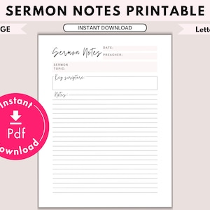 Printable Sermon Notes | Church Notes | Sermon Note PDF | Sermon Note template | bible study tools| bible study template| Sermon template
