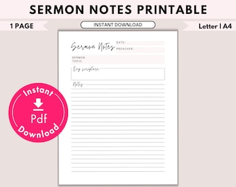 Printable Sermon Notes Template | Minimalist Church Notes (PDF)
