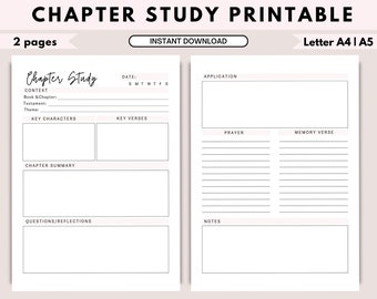 Bible Study Printables | Chapter Study printable | Bible Chapter Study Template | Instant Download | Chapter Summary|