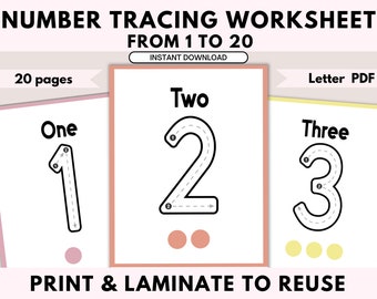 Practice Writing Numbers 1-20 | Number Worksheet |Preschool Worksheet | Number Writing |   Learning Numbers | Toddler Learning |Kindergarten