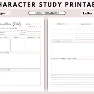 Bible Study Printables | Character Education | Bible Character Study Template | Instant Download | Character Profile | Chapter Summary