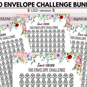 100 Briefumschlag Challenge DOLLAR VER, 100 Briefumschlag Challenge Bundle, digitaler Download Geld sparen, 5k/10k/20k/50k Spartracker,A5/a6/letter