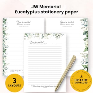 Afdrukbaar JW Memorial briefpapier, sjabloon Memorial briefpapier, uitnodigingsbriefjes, pdf kerkbriefpapier