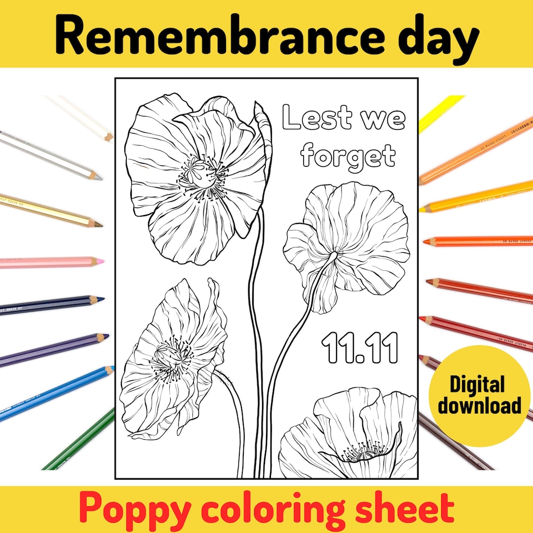 Printable Remembrance Day Poppy Colouring Page, Printable Coloring