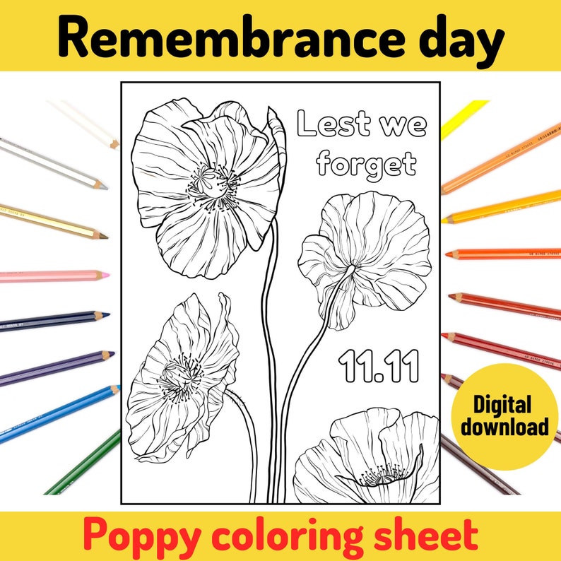 Printable Remembrance Day Poppy Colouring Page, Printable Coloring
