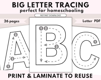 Tracing Letters | Writing Practice | Abc Tracing Workbook | Kindergarten Handwriting | Homeschool Printable | Alphabet Tracing Worksheets