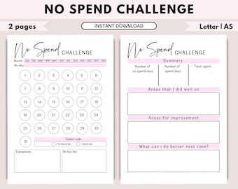 No Spend Tracker | Habit Tracker | No Spend Challenge Printable | No Spend Calendar | Digital Tracker No Spending Monthly Challenge|