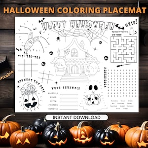 Halloween Activity Sheet | Halloween Activities For Kids | Halloween Party | Digital Download | Halloween Kids Activity Placemat