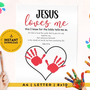 Bible verse handprint craft| Sunday school activity| Jesus loves me John 3:16, Scripture Handprint | Bible Verse Art Preschool Activity