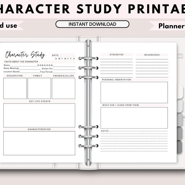 Bible Study Printables | Character Education | Bible Character Study Template | Instant Download | Character Profile | Chapter Summary