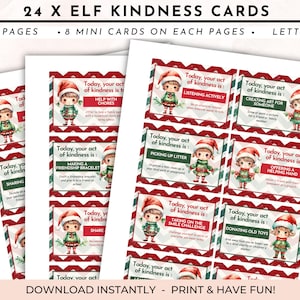 24 x Cartes de gentillesse Elf imprimables | Cartes de gentillesse de Noël | Téléchargement instantané | Compte à rebours de Noël | Notes sur la boîte à lunch| Cartes de gentillesse elfe