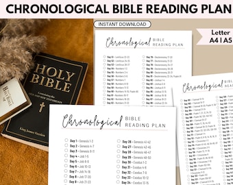Plan de lectura de la Biblia / Metas de lectura de la Biblia / Nuevo Testamento / Lectura de la Biblia de 365 días / Rastreador cronológico de la Biblia / Descarga imprimible
