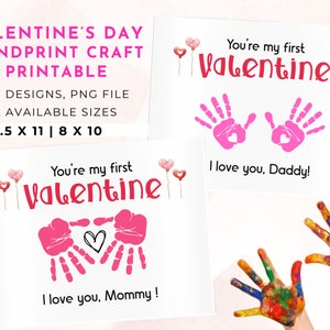 Artigianato per San Valentino / Sei il mio primo San Valentino / Regalo per papà e mamma / Arte di carte fai da te / Arte artigianale fai da te con impronta a mano Bambini bambini / Artigianato prescolare