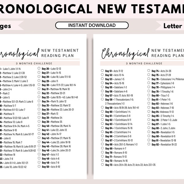 Chronological new testament tracker | 3 months bible New Testament challenge |Christian printable | bible reading log | bible reader tracker