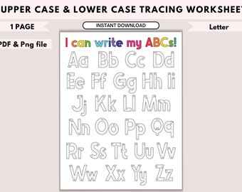 Hojas de trabajo para trazar el alfabeto, aprende a escribir el abecedario en mayúsculas y minúsculas, práctica de escritura a mano imprimible para niños, preescolar y jardín de infantes.
