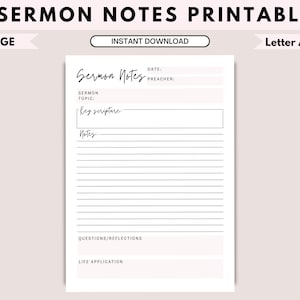 Printable Sermon Notes | Church Notes | Sermon Note PDF | Sermon Note template | bible study tools| bible study template| Sermon template