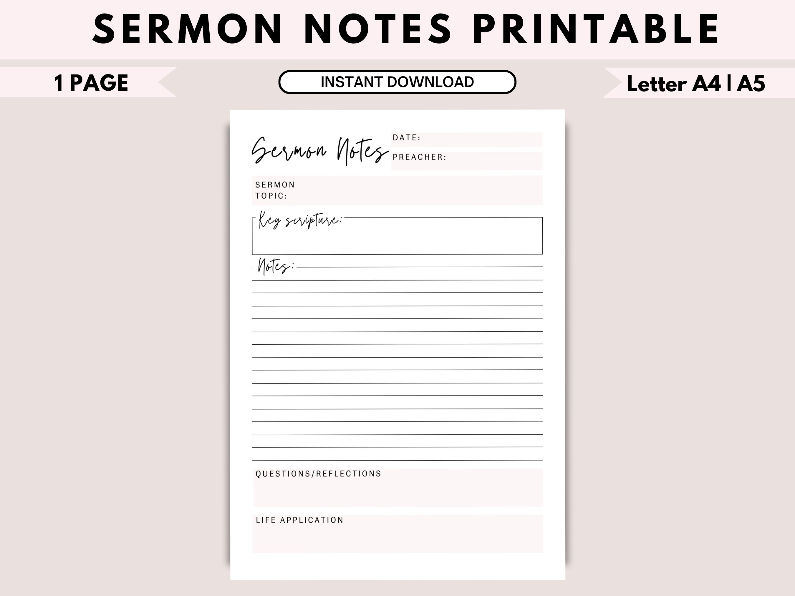 Sermon Note Taking Sheet Church Notes Notebook Church Sermon Notes